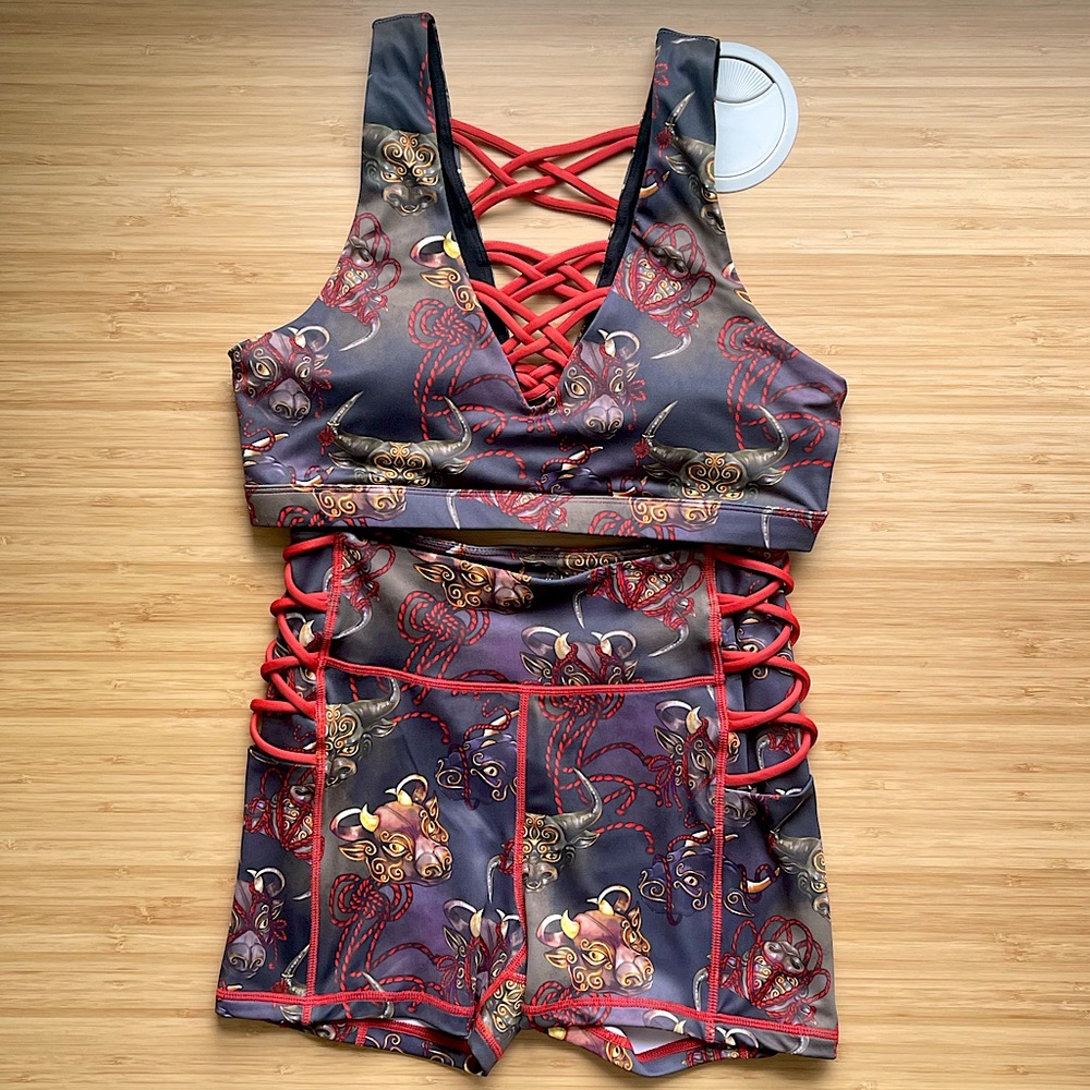 2021 Year of the Ox Crisscross Sports Bra & Shorts Activewear Set